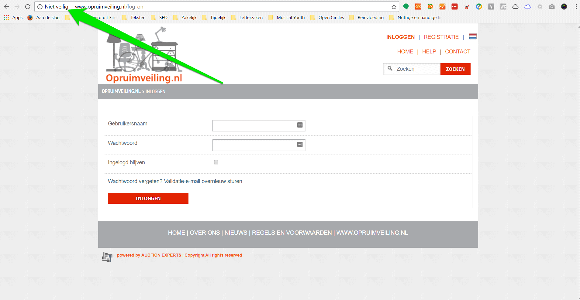 Inlogpagina gemarkeerd als niet veilig in Google Chrome vanwege ontbreken HTTPS