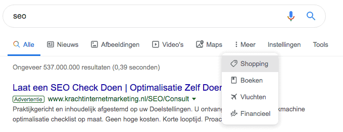 Sinds juni 2019 plaatst Google iconen onder de zoekbalk bij de categorieën. De verticalen zoals afbeeldingen, Maps en boeken worden zo visueel ondersteund.