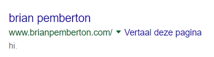 De website brianpemberton.com heeft de kortste meta-omschrijving ooit: hi. 